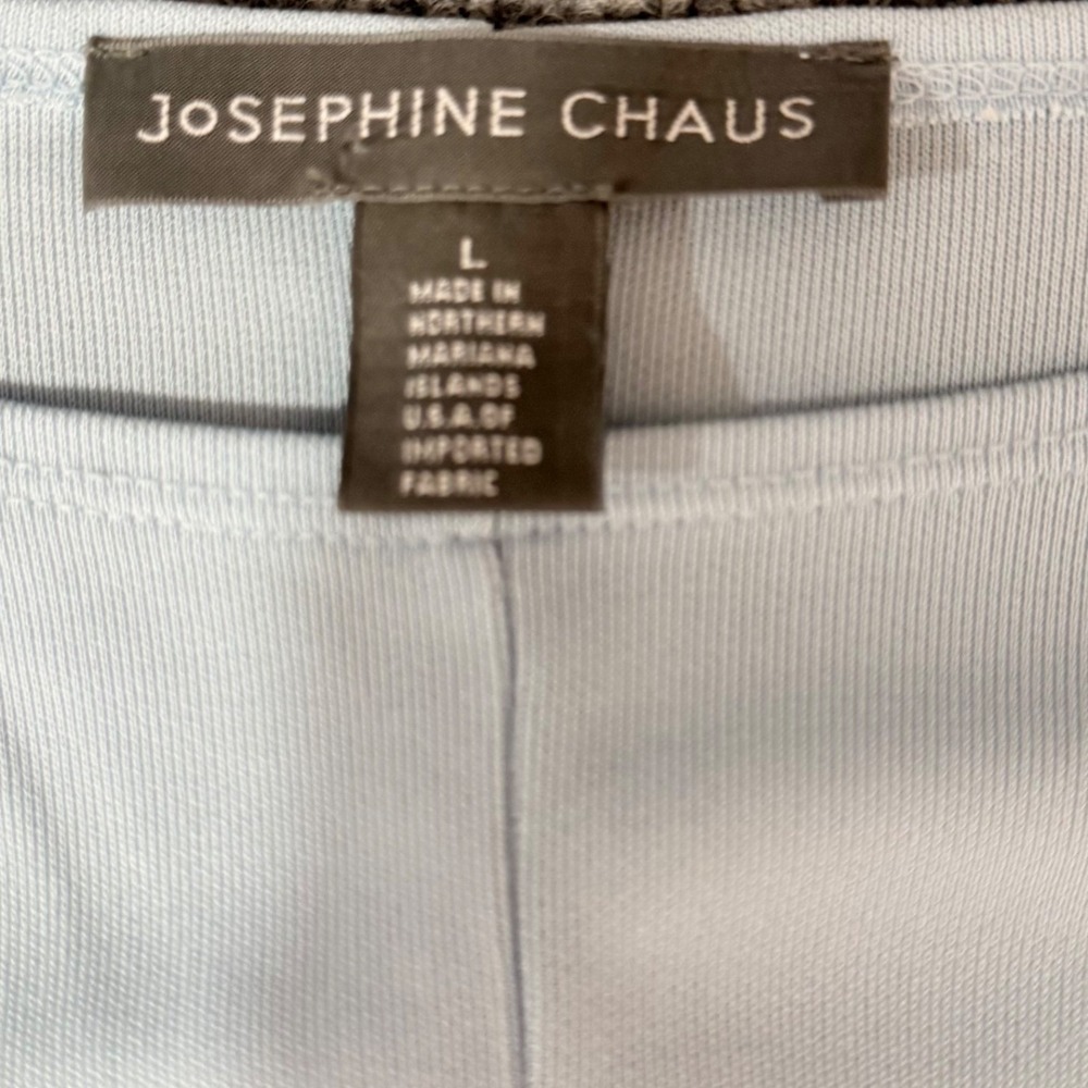 Josephine Chaus L Light Blue Boat Neck SS Knit Top Banded Hem Coastal Airy Flowy - Picture 7 of 9